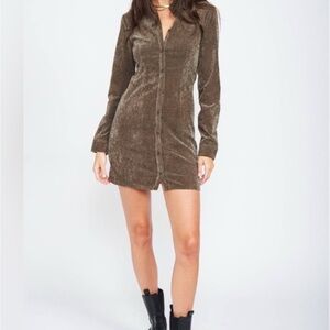 Emory Park know Everything Corduroy Olive Green Button-Up Dress